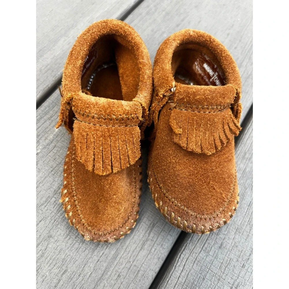 Minnetonka Kids Brown‎ Suede Fringe Moccasins Infant Size 3 1762 Booties